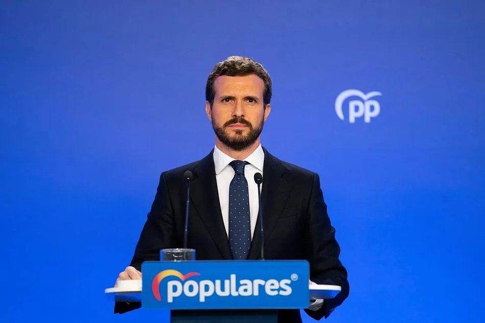 El presidente del PP, Pablo Casado, en una rueda de prensa en Génova. - DAVID MUDARRA