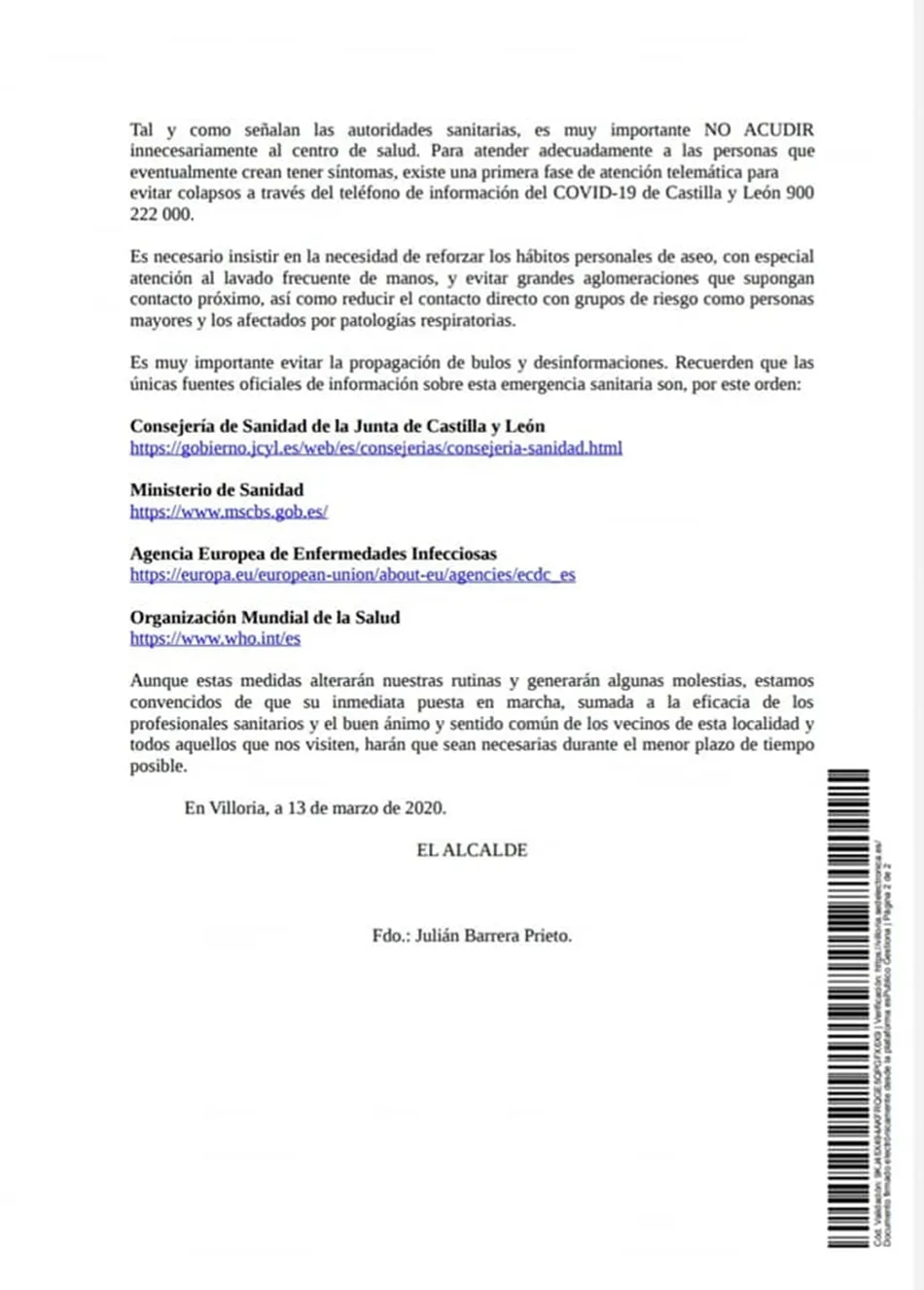 Foto 3 - Los Ayuntamientos de Las Villas publican bandos referentes al coronavirus