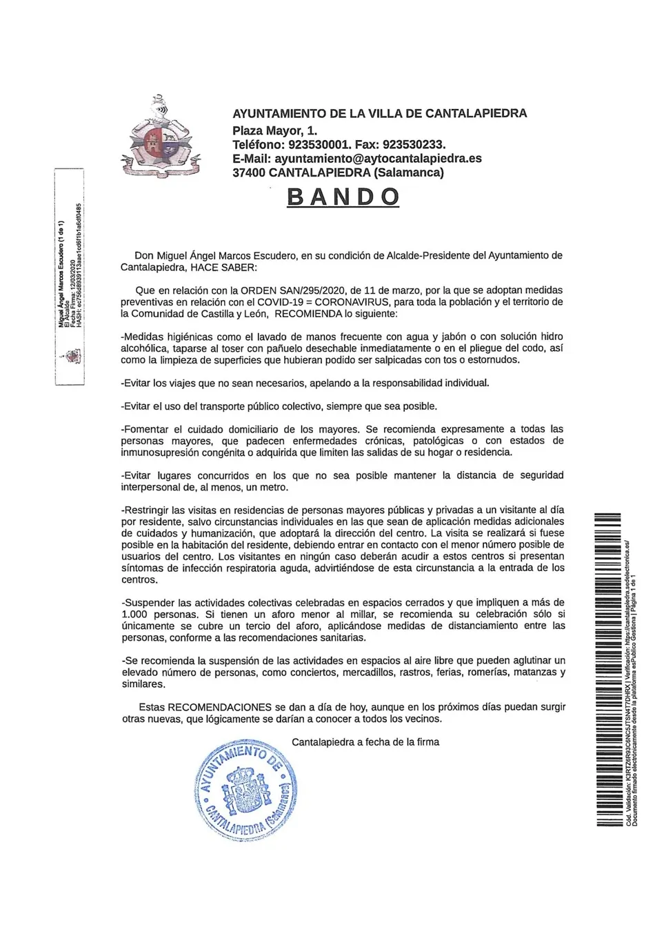 Foto 2 - Los Ayuntamientos de Las Villas publican bandos referentes al coronavirus