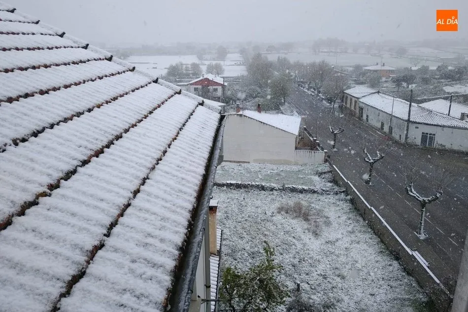 Foto 2 - Intensa nevada en Lumbrales que cuaja en tejados y calles  
