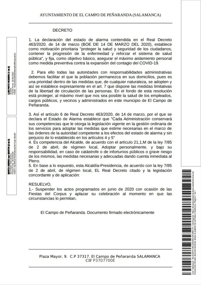 Foto 2 - El Ayuntamiento de El Campo de Pe&ntilde;aranda suspende las Fiestas del Corpus