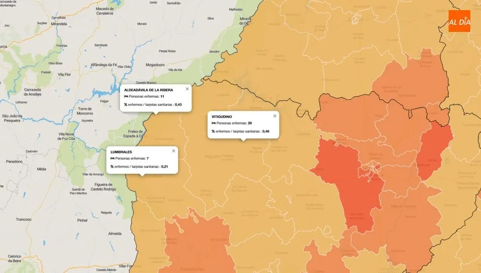Mapa con las las tres zonas básicas de salud del Partido Judicial de Vitigudino / INFOGRAFÍA: JCyL