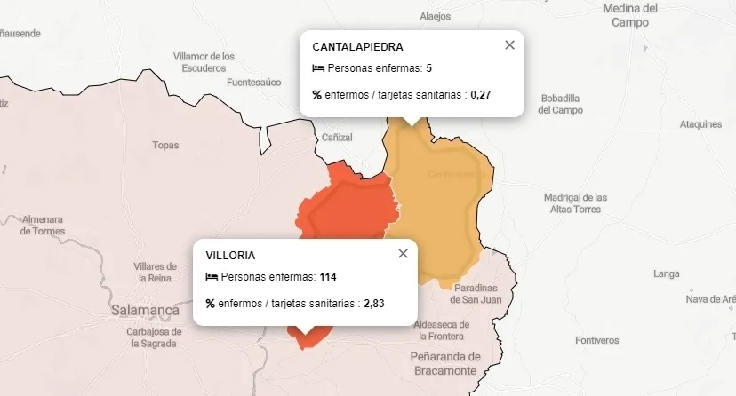 Las áreas de salud de Villoria y Cantalapiedra suman 119 enfermos detectados