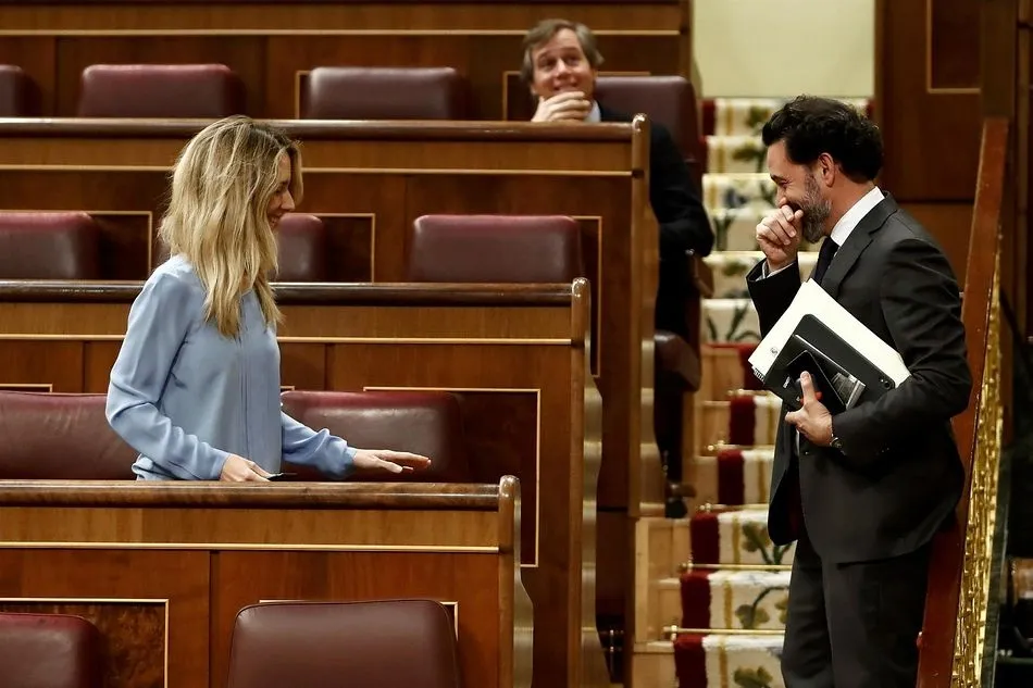 La portavoz del PP en el Congreso, Cayetana Álvarez de Toledo, conversa con su compañero Guillermo Mariscal - Pool