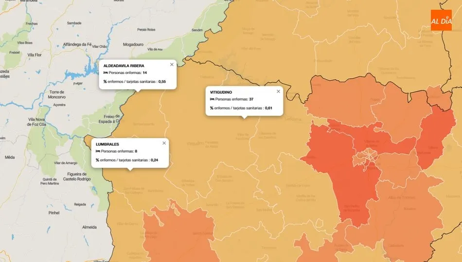 El número de infectados por coronavirus crece ligeramente en Vitigudino, que suma 37 enfermos   / GRÁFICO: JCyL