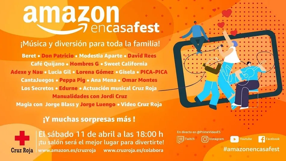 Amazon convoca el sábado un concierto gratis y online en beneficio de Cruz Roja