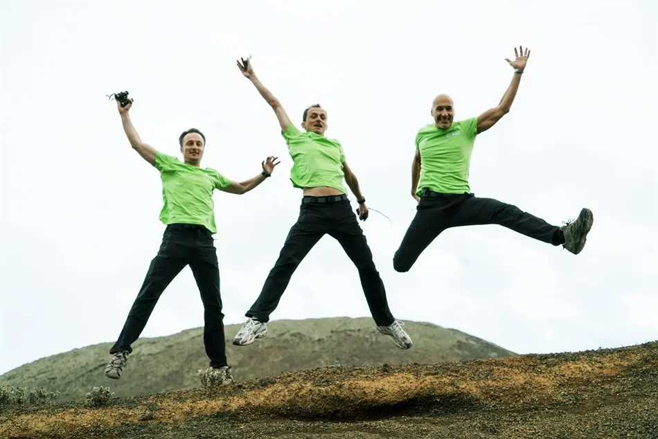 los astronautas de la ESA Matthias Maurer, Pedro Duque y Luca Parmitano en un viaje de campo para el curso de formación geológica Pangea. Foto: EP