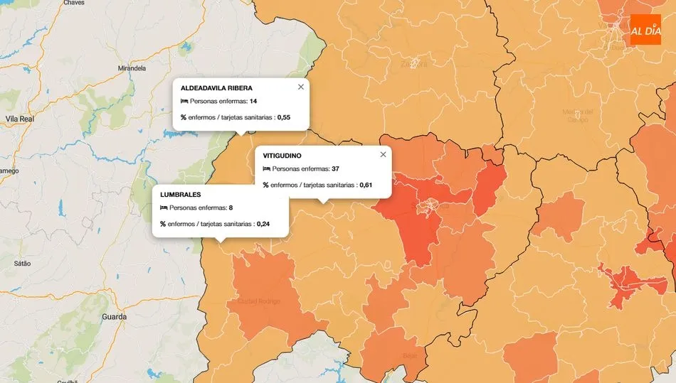 La zona Básica de Salud de Vitigudino es la más afectada con 37 enfermos  / INFOGRAFÍA: JCyL