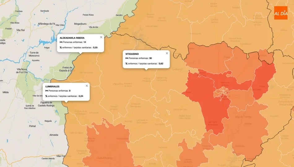 La zona Básica de Salud de Vitigudino es la más afectada con 38 enfermos  / INFOGRAFÍA: JCyL