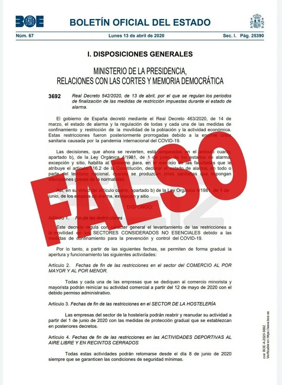 Foto 2 - El Gobierno advierte de un bulo sobre una publicaci&oacute;n en el BOE con fechas del levantamiento de...