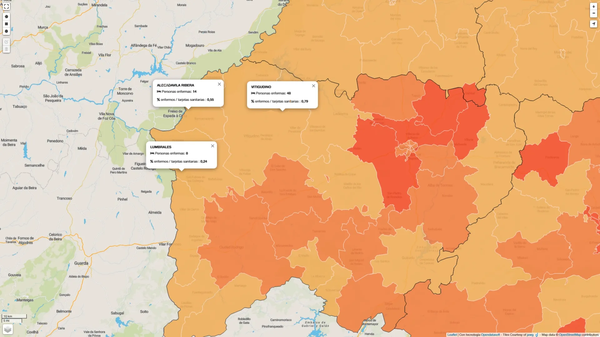 El dato más preocupante lo presenta la Zona Básica de Salud de Vitigudino con 48 infectados / INFOGRAFÍA/ JCyL