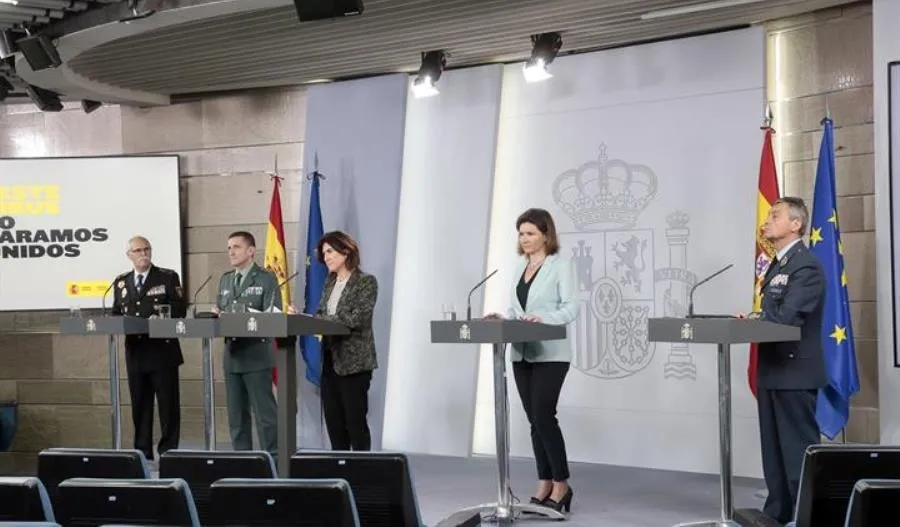 Una de las ruedas de prensa sobre el coronavirus en la Moncloa
