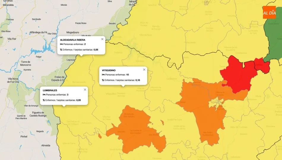 La Zona Básica de Salud de Vitigudino es la más castigada con 10 positivos en los últimos 14 días / INFOGRAFÍA/ JCyL