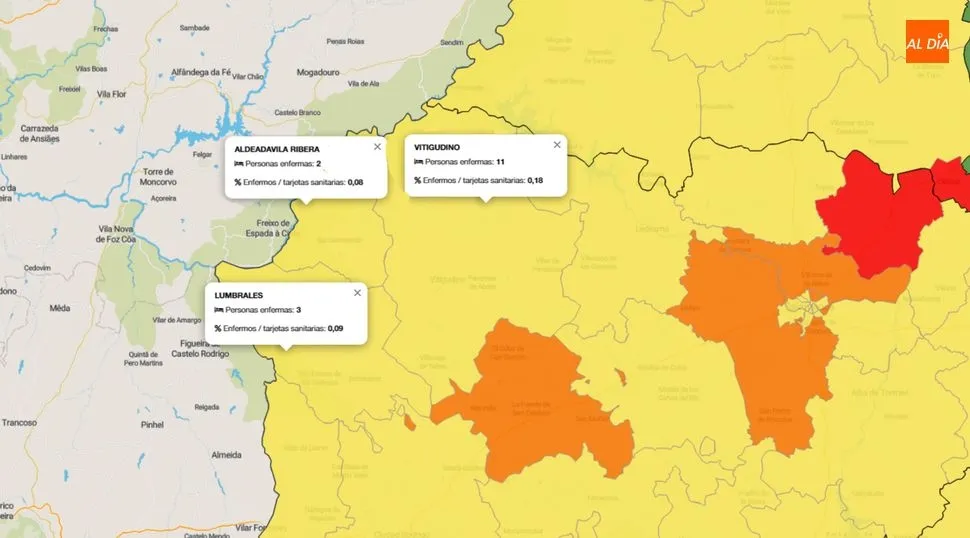 La Zona Básica de Salud de Vitigudino es la más castigada con 11 positivos en los últimos 14 días / INFOGRAFÍA/ JCyL