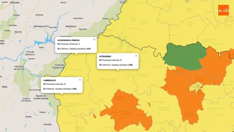    Numero de contagiados de coronavirus en los últimos siete días en Las Arribes / INFOGRAFÍA: JCYL