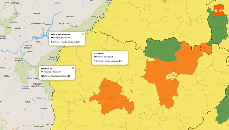   Numero de contagiados de coronavirus en los últimos siete días en Las Arribes / INFOGRAFÍA: JCYL