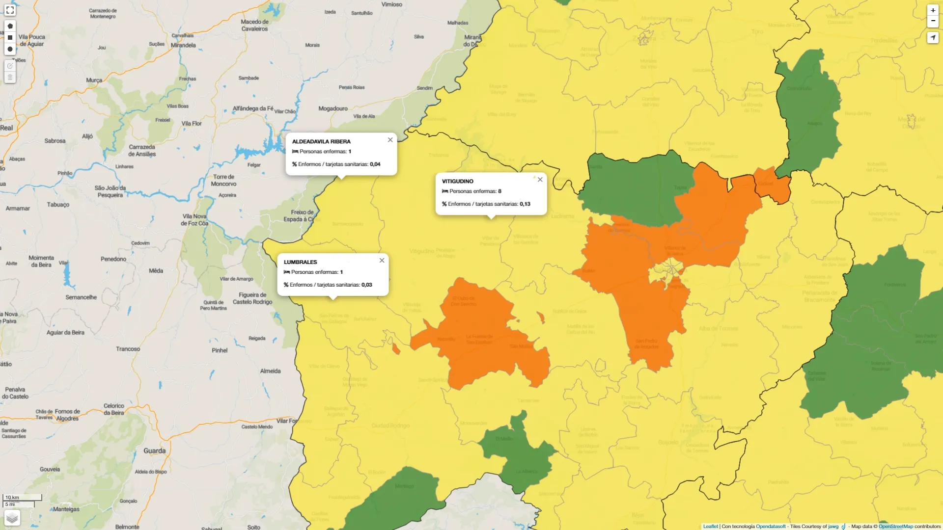 Numero de contagiados de coronavirus en los últimos siete días en Las Arribes / INFOGRAFÍA: JCYL