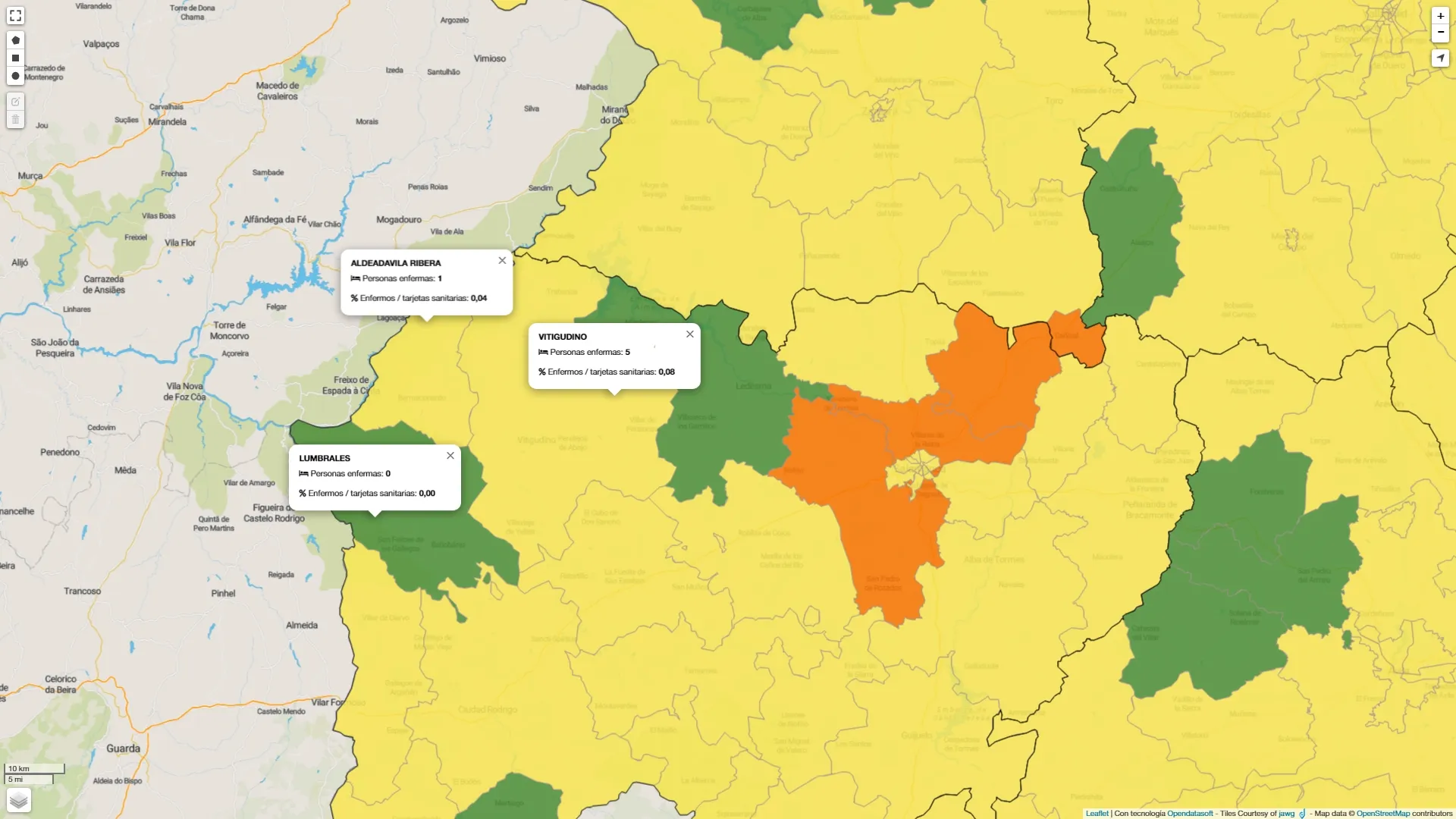 Numero de contagiados de coronavirus en los últimos siete días en Las Arribes / INFOGRAFÍA: JCYL
