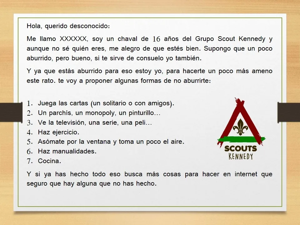 Los Escultas del Grupo Scout escriben cartas a los trabajadores más activos durante estas semanas  
