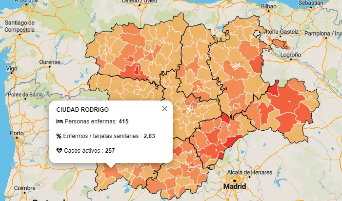 Sube en 5 el número total de casos en la Zona de Ciudad Rodrigo, pero se reduce en 13 el de...