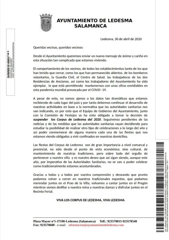Foto 2 - La crisis del coronavirus deja este a&ntilde;o a Ledesma sin sus tradicionales Corpus&nbsp;