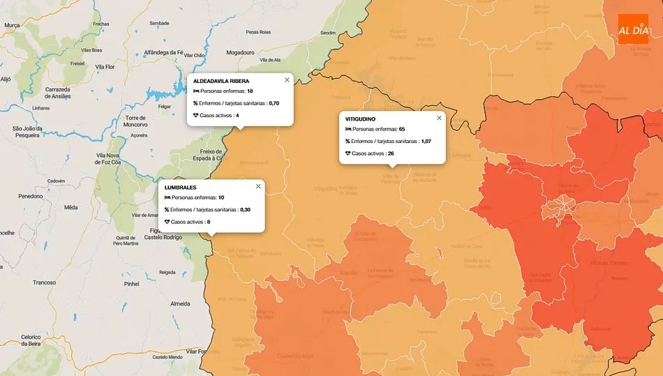 La ZBS de Vitigudino ha pasado de 34 contagios activos ayer domingo a 26 este lunes 11 de mayo / INFOGRAFÍA: JCYL