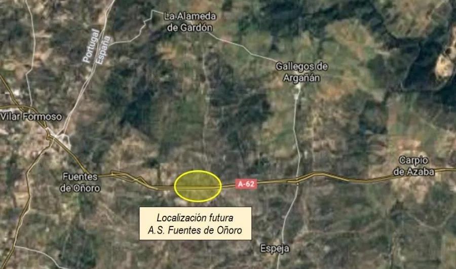 Mapa de la ubicación de la futura Área de Servicio de Fuentes de Oñoro