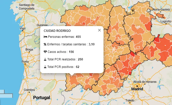 Un total de 62 personas han dado positivo por PCR en la Zona Básica de Ciudad Rodrigo  