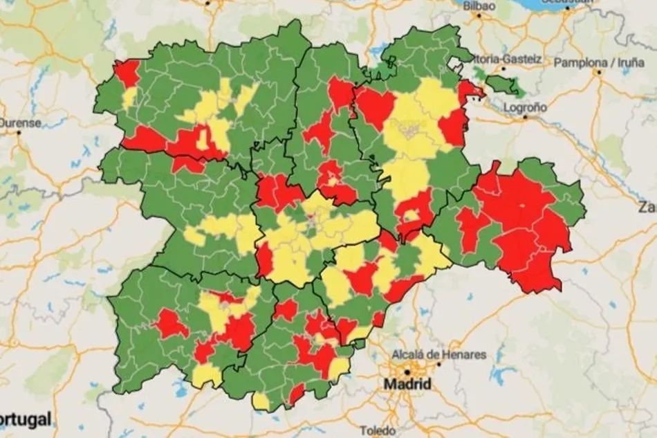 Mapa de zonas básicas de salud con la tasa de positivos en prueba PCR