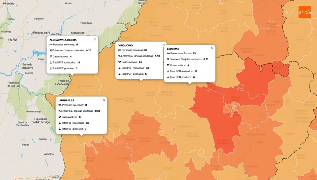  Personas enfermas en el acumulado y PCR realizados en las zonas básicas de salud referenciadas / INFOGRAFÍA: JCyL