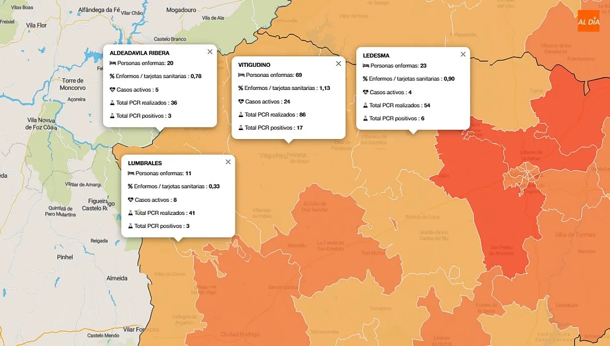 La mejor noticia de este jueves es que no se han registrado nuevos contagios en el noroeste salmantino / INFOGRAFÍA: JCyL