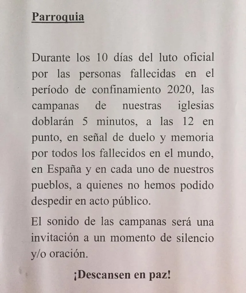 Las campanas de Moríñigo, Babilafuente, Villoria y Villoruela doblarán en señal de duelo  