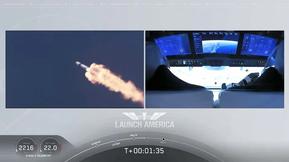 Instante del lanzamiento de la CrewDragon - NASA Youtube