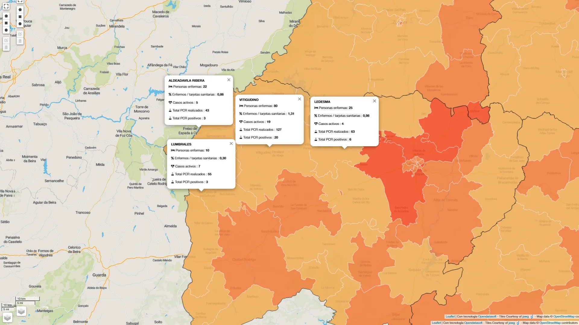 Mapa acumulado de personas enfermas desde el 29 de febrero