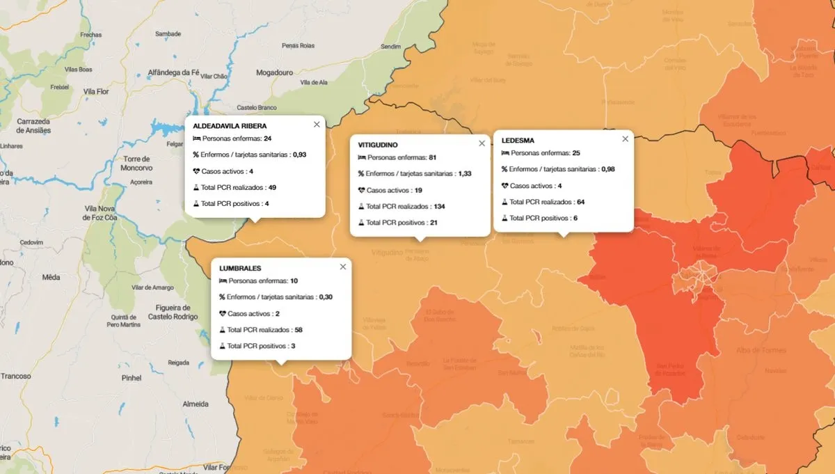 Mapa acumulado de personas enfermas desde el 29 de febrero