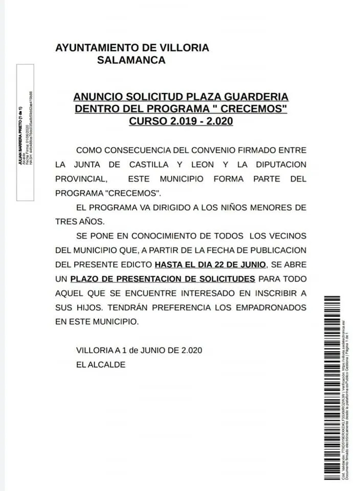 Foto 2 - Abren el plazo de inscripci&oacute;n para la guarder&iacute;a de Villoria