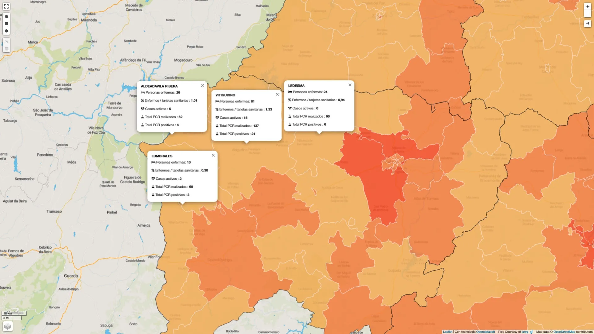 Mapa de casos acumulados desde el 29 de febrero