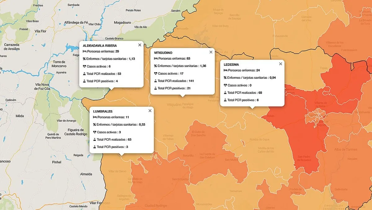 Mapa acumulado de personas enfermas desde el 29 de febrero