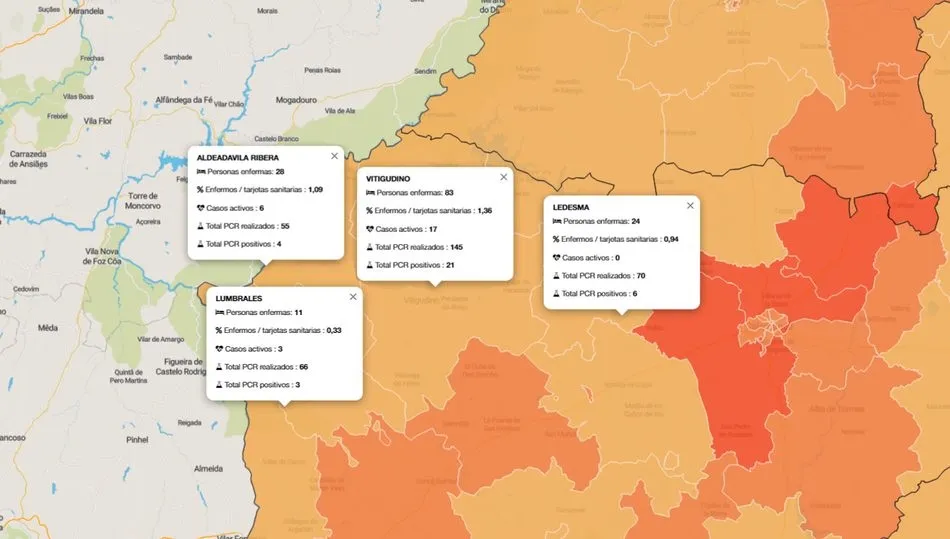 Mapa acumulado de personas enfermas desde el 29 de febrero