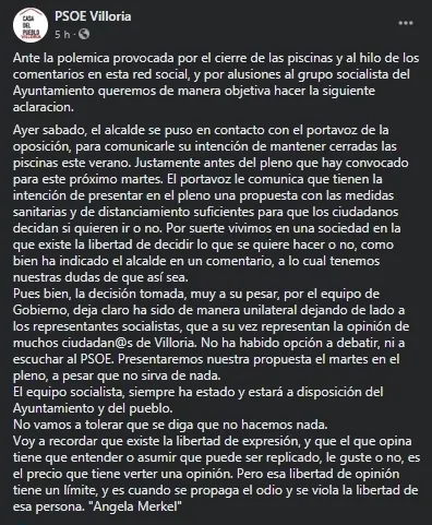 Foto 2 - El PSOE de Villoria propone abrir las piscinas con medidas para que los vecinos decidan si quieren...