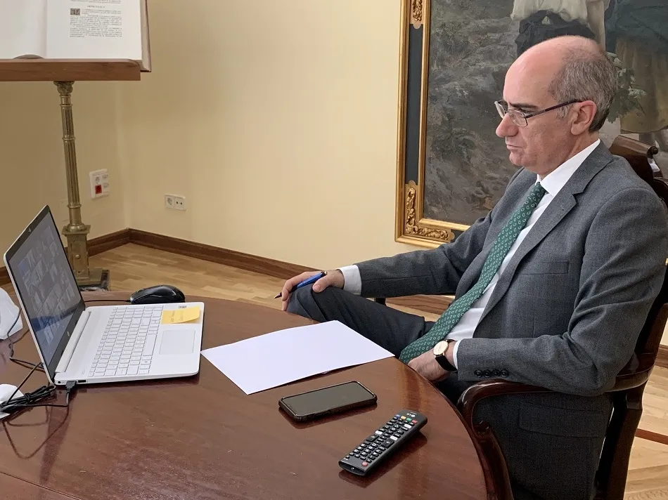 El presidente del Partido Popular de Salamanca, Javier Iglesias, durante el encuentro telemático
