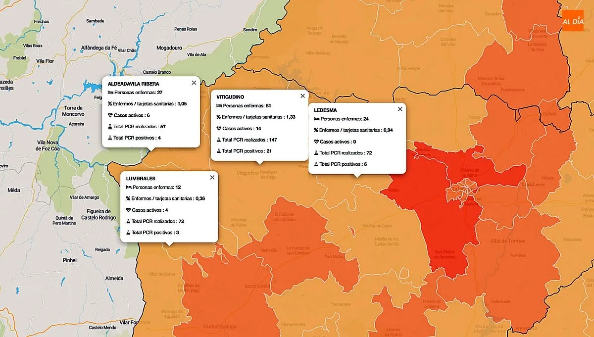 Mapa acumulado de personas enfermas desde el 29 de febrero