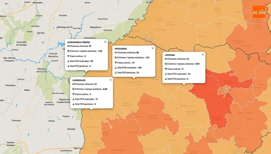 Mapa acumulado de personas enfermas desde el 29 de febrero