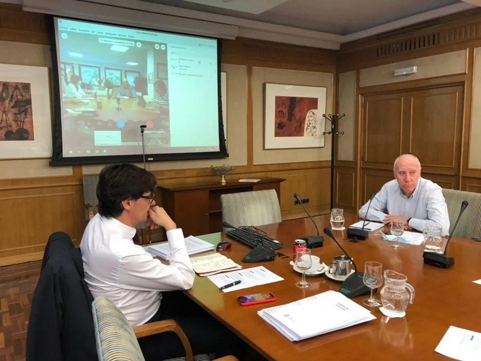 El ministro de Sanidad, Salvador Illa, en una de las videoconferencias con consejeros para estudiar el cambio de fase. Foto: EP