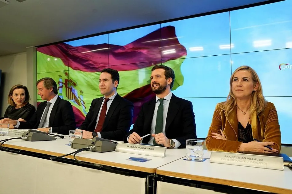 El presidente del PP, Pablo Casado, junto al secretario general del partido, Tedoro García Egea, y los vicesecretarios Cuca Gamarra, Ana Beltrán y Antonio González-Terol. - Partido Popular - Archivo