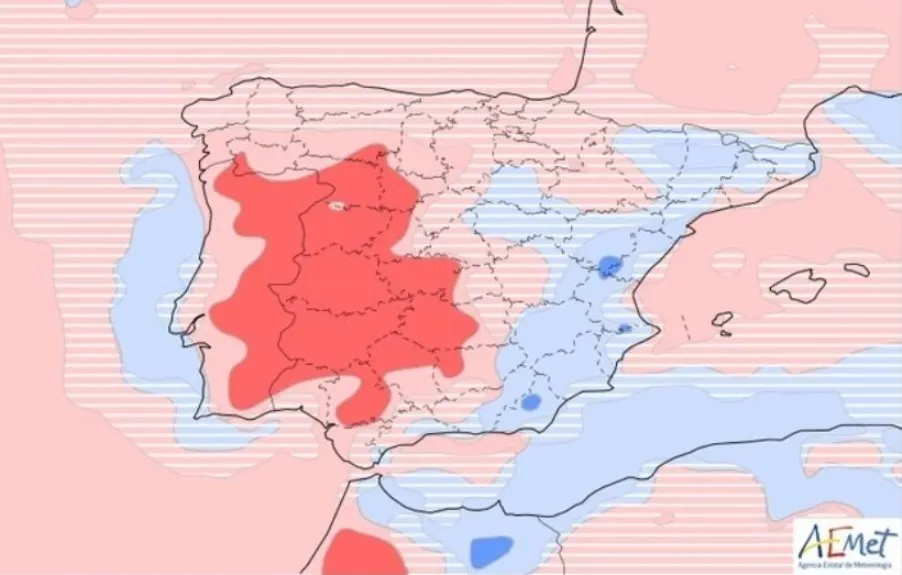 Mapa elaborado por la Aemet sobre la previsió de temperaturas en el inicio del verano - @AEMET_CYL