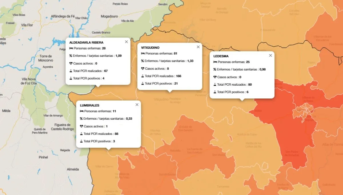 Mapa acumulado de personas enfermas desde el 29 de febrero