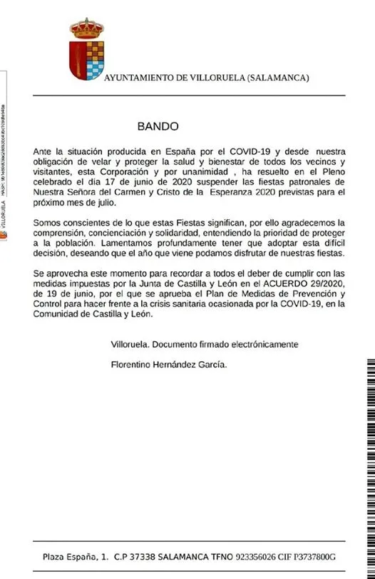 Suspenden las fiestas patronales