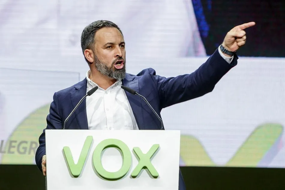 El presidente de Vox, Santiago Abascal, en un acto anterior en el Palacio de Vistalegre. Foto de Ricardo Rubio - EP