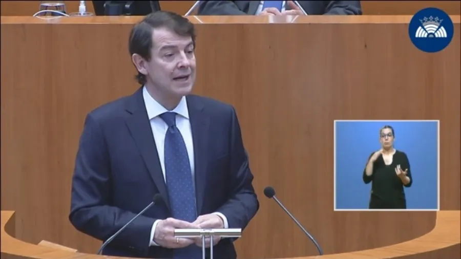 Captura de la intervención del presidente de Castilla y León, Alfonso Fernández Mañueco en el Pleno de Política General de Cyl. Foto EP